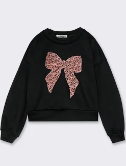 Piazza Italia Felpa elegante da bambina con fiocco in paillettes. - Nero Best