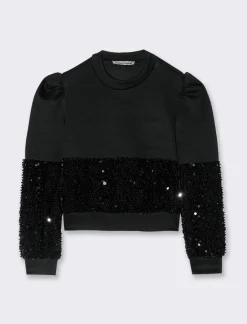 Piazza Italia Felpa elegante da bambina con paillettes - Nero Cheap