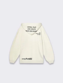 Piazza Italia Felpa garzata con cappuccio e stampa frontale - panna Bianco Outlet