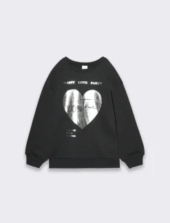 Piazza Italia Felpa garzata da bambina in policotone con costina - Nero Outlet