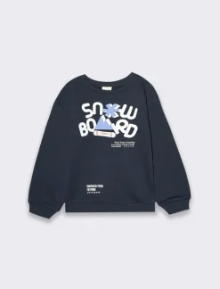 Piazza Italia Felpa garzata da bambino modello girocollo e stampa frontale - Blu Store