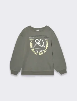 Piazza Italia Felpa garzata da bambino modello girocollo e stampa frontale - militare Verde Best