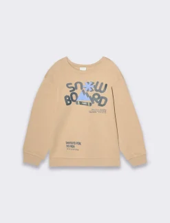 Piazza Italia Felpa garzata da bambino modello girocollo e stampa frontale - Beige Cheap