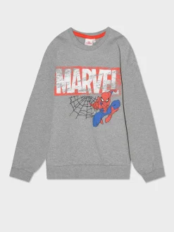 Piazza Italia Felpa garzata girocollo con stampe Marvel e Spiderman con fondo e polsi con costina - mel. Grigio Store