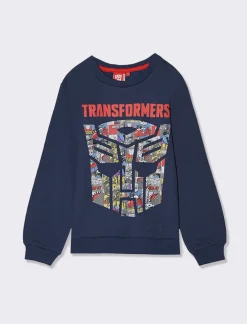 Piazza Italia Felpa garzata girocollo con stampa frontale Transformers - Blu Clearance