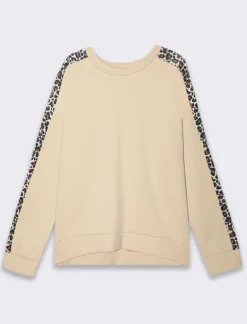 Piazza Italia Felpa girocollo con banda laterale maculata - Beige Outlet