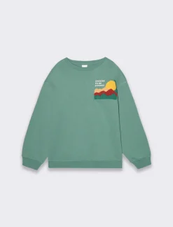 Piazza Italia Felpa girocollo con ricamo spugna sul dietro e stampa - Verde Discount