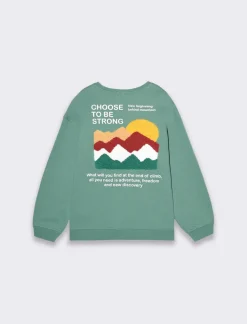 Piazza Italia Felpa girocollo con ricamo spugna sul dietro e stampa - Verde Discount