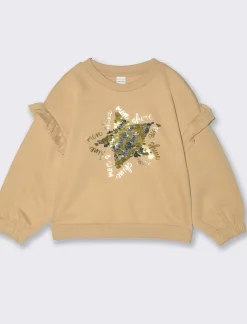 Piazza Italia Felpa girocollo con stampa e paillettes - Beige biscotto Outlet