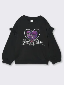 Piazza Italia Felpa girocollo con stampa e paillettes - Nero Hot