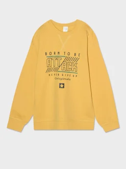 Piazza Italia Felpa girocollo con stampa davanti e costina al fondo, disponibile in 4 varianti colore - Ocra Giallo Cheap