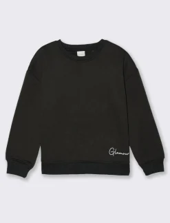 Piazza Italia Felpa girocollo da bambina in mobido cotone - Nero Flash Sale