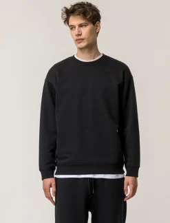 Piazza Italia Felpa girocollo in misto cotone garzato, relaxed fit - Nero Fashion