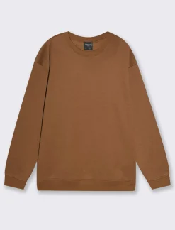 Piazza Italia Felpa girocollo in misto cotone garzato, relaxed fit - tabacco Marrone Discount