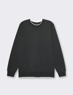 Piazza Italia Felpa girocollo in misto cotone garzato regular fit - Nero Cheap