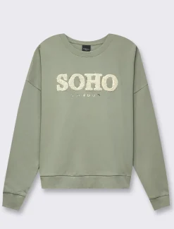 Piazza Italia Felpa girocollo in tessuto french terry di cotone con applicazioni e stampe - Verdino Verde Store