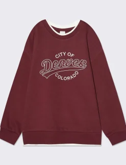 Piazza Italia Felpa girocollo over stile college con applicazioni - Bordeaux Rosso New