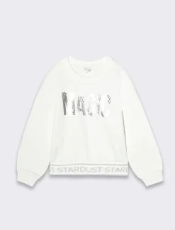 Piazza Italia Felpa girocollo regular fit con scritte e righe argento - sporco Bianco Best Sale