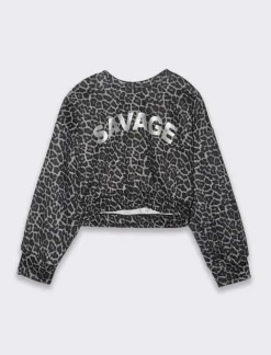 Piazza Italia Felpa girocolloin scuba stampato con fantasia leopardata e stampa lucida - Fantasia Multicolore Fashion