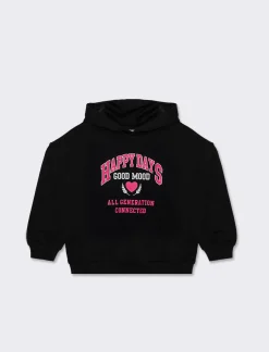 Piazza Italia Felpa in cotone da bambina con cappuccio e stampa stile college - Nero Outlet