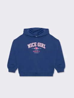 Piazza Italia Felpa in cotone da bambina con cappuccio e stampa stile college - Avion Blu Outlet