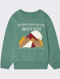 Piazza Italia Felpa in misto cotone, con stampa frontale e applicazione - Verde Sale