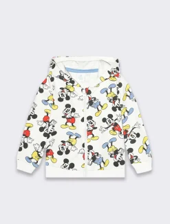 Piazza Italia Felpa in misto cotone, con cappuccio e zip, con stampa Mickey Mouse - Fantasia Multicolore New