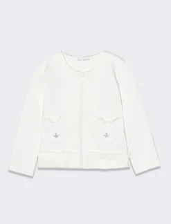 Piazza Italia Felpa in punto milano con rouche e ricamo in lurex - panna Bianco Best