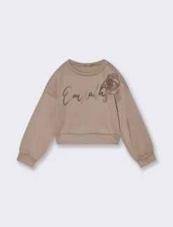 Piazza Italia Felpa in tessuto bielastico da bambina con stampa e fiore cucito sul davanti - biscotto Marrone New