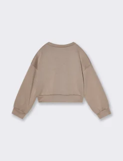 Piazza Italia Felpa in tessuto bielastico da bambina con stampa e fiore cucito sul davanti - biscotto Marrone New