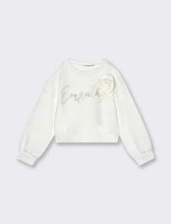 Piazza Italia Felpa in tessuto bielastico da bambina con stampa e fiore cucito sul davanti - sporco Bianco Discount