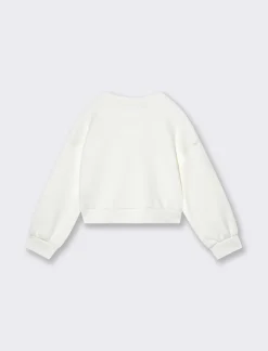 Piazza Italia Felpa in tessuto bielastico da bambina con stampa e fiore cucito sul davanti - sporco Bianco Discount