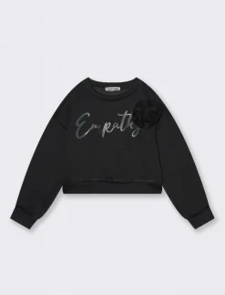 Piazza Italia Felpa in tessuto bielastico da bambina con stampa e fiore cucito sul davanti - Nero Cheap