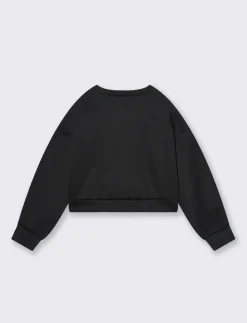 Piazza Italia Felpa in tessuto bielastico da bambina con stampa e fiore cucito sul davanti - Nero Cheap