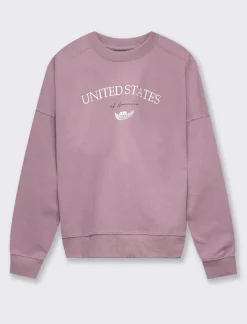 Piazza Italia Felpa leggeremnete garzata girocollo con stampa - malva Viola Outlet