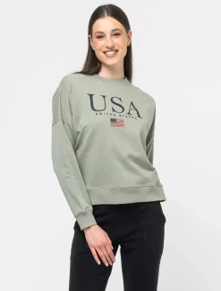 Piazza Italia Felpa leggeremnete garzata girocollo con stampa - Verdino Verde Hot