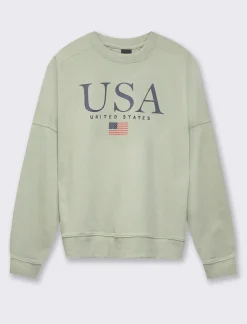 Piazza Italia Felpa leggeremnete garzata girocollo con stampa - Verdino Verde Hot