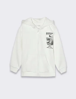 Piazza Italia Felpa manica lunga con cappuccio e apertura frontale con zip - panna Bianco Cheap