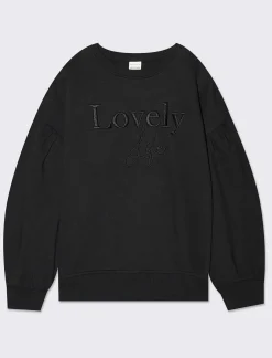 Piazza Italia Felpa manica lunga con lavorazione frontale del ricamo tono su tono - Nero Flash Sale