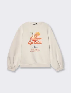 Piazza Italia Felpa manica lunga con stampa e vestibilità oversized - Bianco Outlet