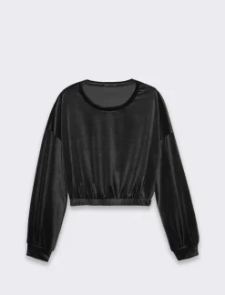 Piazza Italia Felpa manica lunga girocollo, taglio crop con elastico al fondo - Nero Cheap