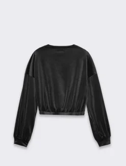 Piazza Italia Felpa manica lunga girocollo, taglio crop con elastico al fondo - Nero Cheap