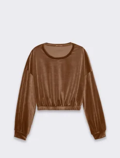 Piazza Italia Felpa manica lunga girocollo, taglio crop con elastico al fondo - Cammello Beige Best Sale