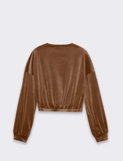 Piazza Italia Felpa manica lunga girocollo, taglio crop con elastico al fondo - Cammello Beige Best Sale