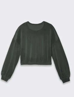 Piazza Italia Felpa manica lunga girocollo, taglio crop con elastico al fondo - Ve.milit. Verde Sale