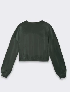 Piazza Italia Felpa manica lunga girocollo, taglio crop con elastico al fondo - Ve.milit. Verde Sale