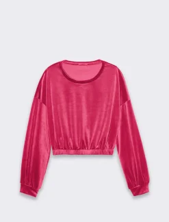 Piazza Italia Felpa manica lunga girocollo, taglio crop con elastico al fondo - Fuxia Best