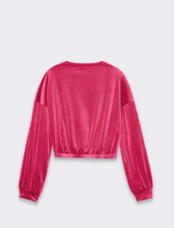Piazza Italia Felpa manica lunga girocollo, taglio crop con elastico al fondo - Fuxia Best