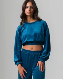 Piazza Italia Felpa manica lunga girocollo, taglio crop con elastico al fondo - Ottanio Verde New