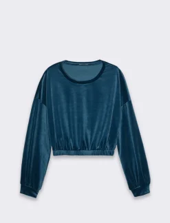 Piazza Italia Felpa manica lunga girocollo, taglio crop con elastico al fondo - Ottanio Verde New